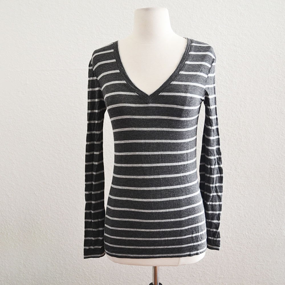 Womens Stripe Long Sleeve Tshirt Gray
